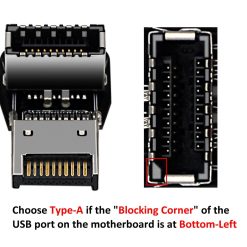 USB 3.2 Front Panel Internal Connector Type E 90 Degree Angled Adapter TypesA