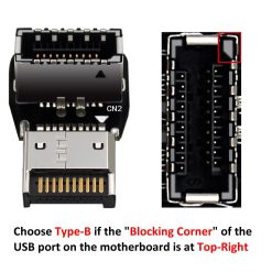 USB 3.2 Front Panel Internal Connector Type E 90 Degree Angled Adapter TypesB