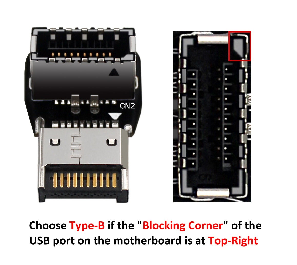 USB 3.2 Front Panel Internal Connector Type E 90 Degree Angled Adapter - Image 5
